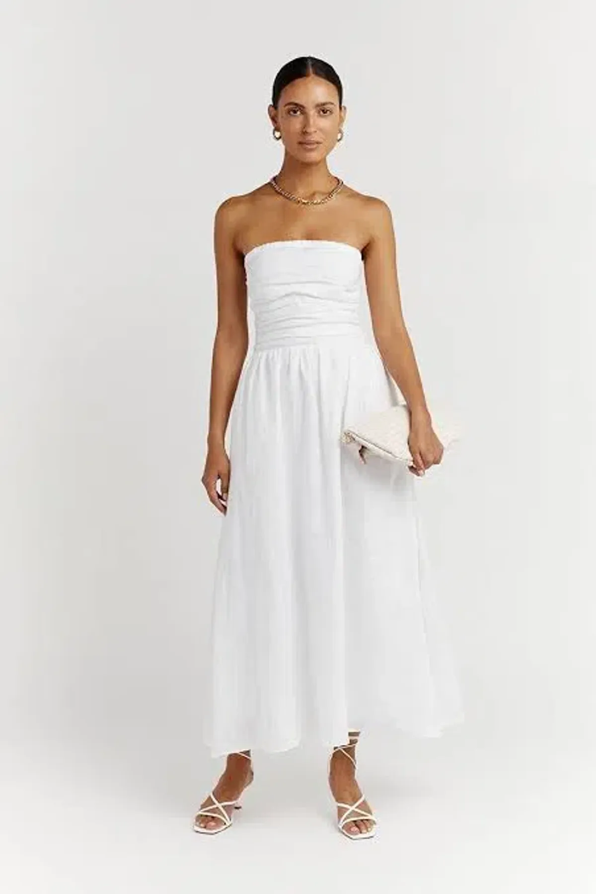 Dissh Lexi White Linen Midi Dress White Size AU 10 for rent on The Volte - main image