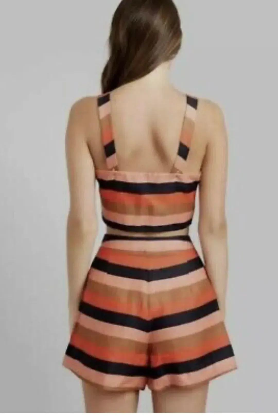 Kookai Fiesta Stripes Linen Cropped Top And Shorts Orange Size 38/ AU 10 for rent on The Volte - main image