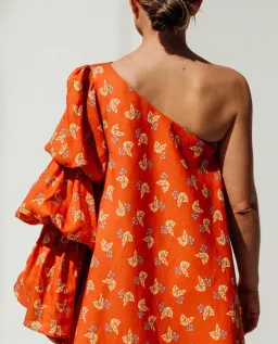 Isabella Longinnou Puffy Sleeve Swing Dress Orange Size 16 for rent on The Volte - image 2