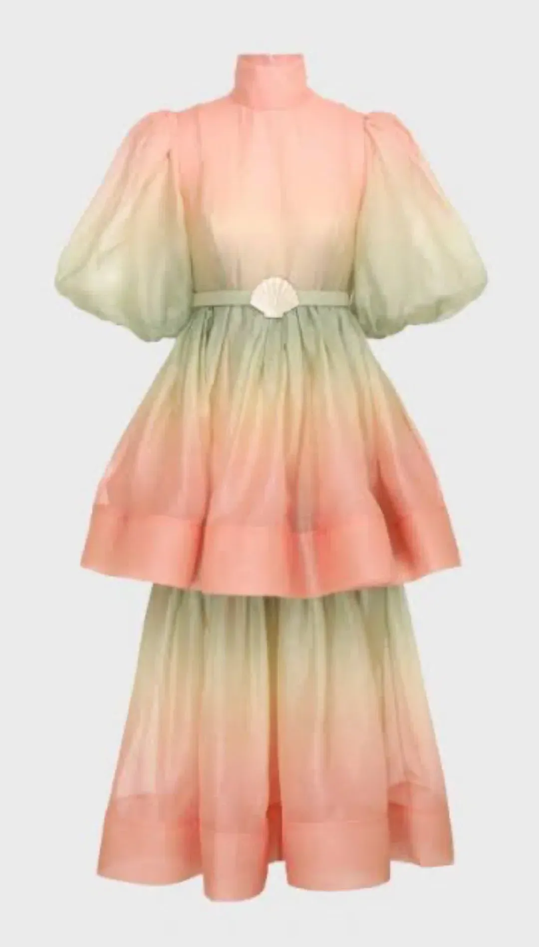 Zimmermann Postcard Puff Sleeve Midi Dress Ombre Watermelon Size 0P /Au 6 for rent on The Volte - main image