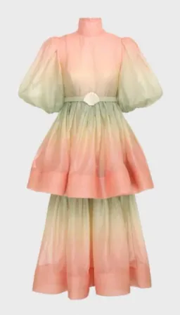 Zimmermann Postcard Puff Sleeve Midi Dress Ombre Watermelon Size 0P /Au 6 for rent on The Volte - image 4