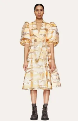 Stine Goya Belinda Gold Horizon Puff Sleeve Midi Dress Gold Size XS/AU 4 for rent on The Volte - image 1