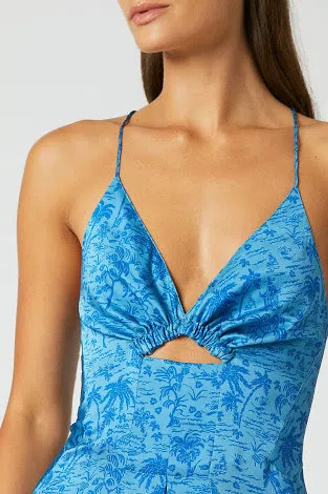 Scanlan Theodore Silk Tropical Strappy Dress Blue Size 8  for rent on The Volte - main image