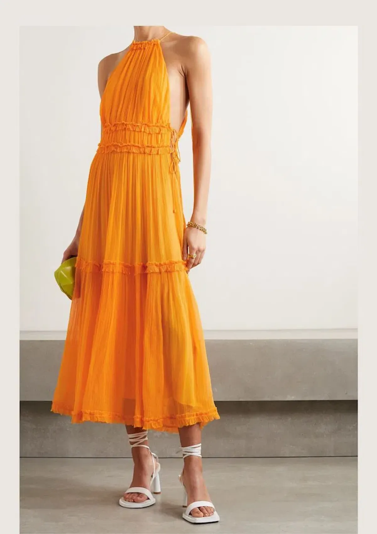 Zimmermann Mae Ruffled Silk Midi Dress Mango Size 2 / Au 12 for rent on The Volte - main image
