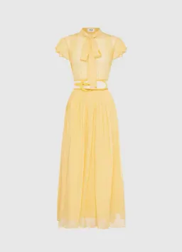 Leo Lin Pavilion Flutter Sleeve Dress Yellow Size 6   for rent on The Volte - image 1