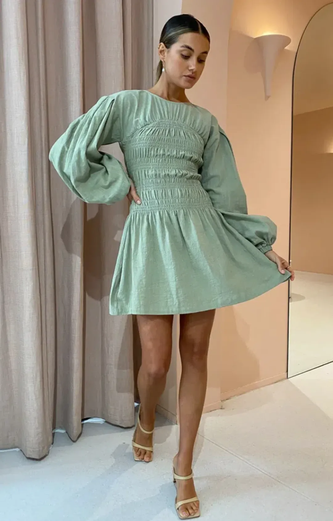 Sovere Heather Mini Dress  Avocado Size 12 for rent on The Volte - main image