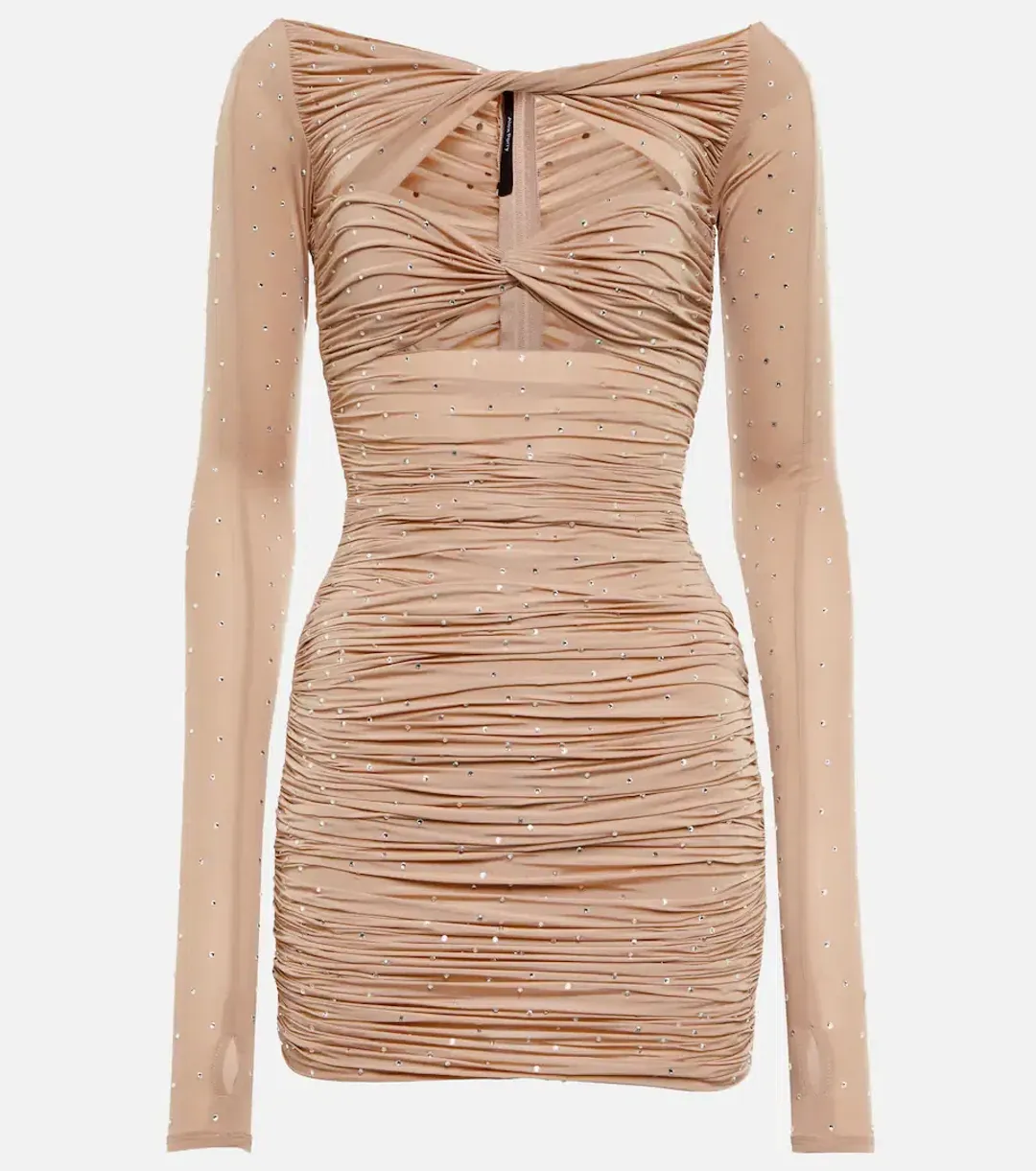 Alex Perry Tinley Crystal Embellished Mini Dress Beige Size 8 for rent on The Volte - main image