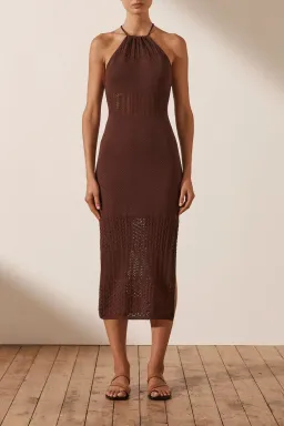 Shona Joy Calypso Crochet Open Back Midi Dress Brown Size S / Au 8 for rent on The Volte - image 1