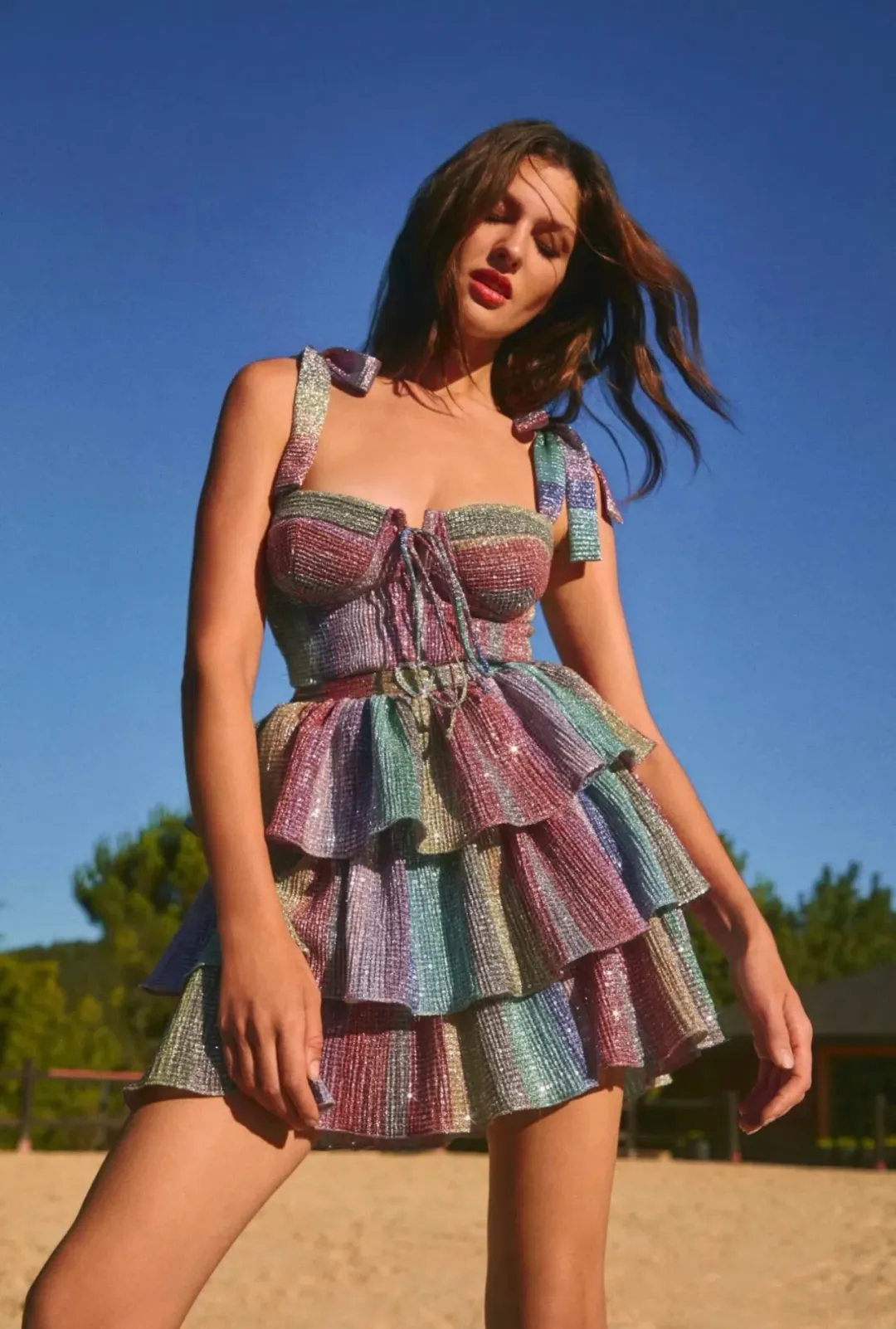 THE NEW ARRIVALS by İlkyaz Özel Lily Rose in Rainbow Waves Size 12/L for rent on The Volte - main image