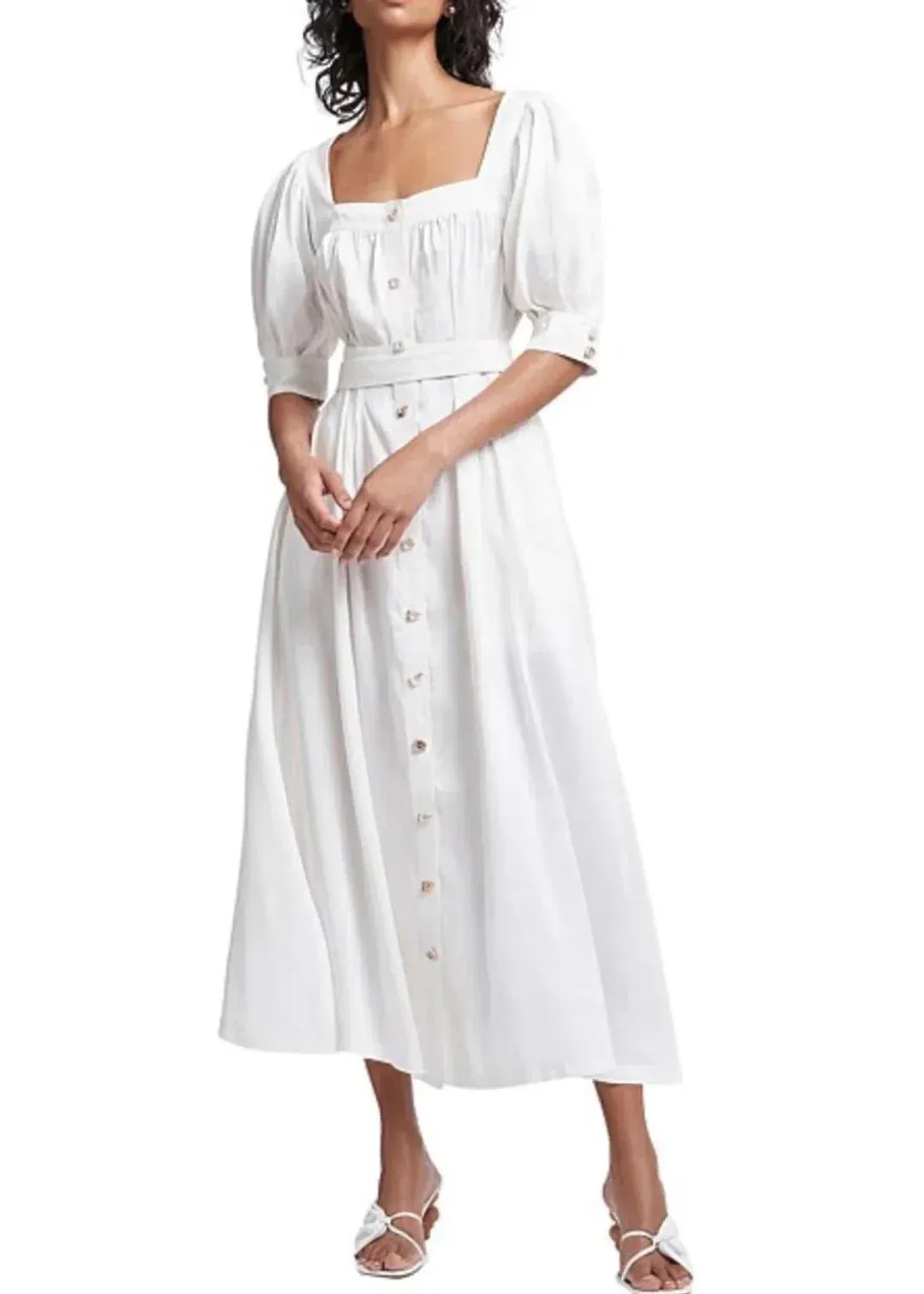 Aje The Aspect Silk Linen Dress White Size 12  for rent on The Volte - main image