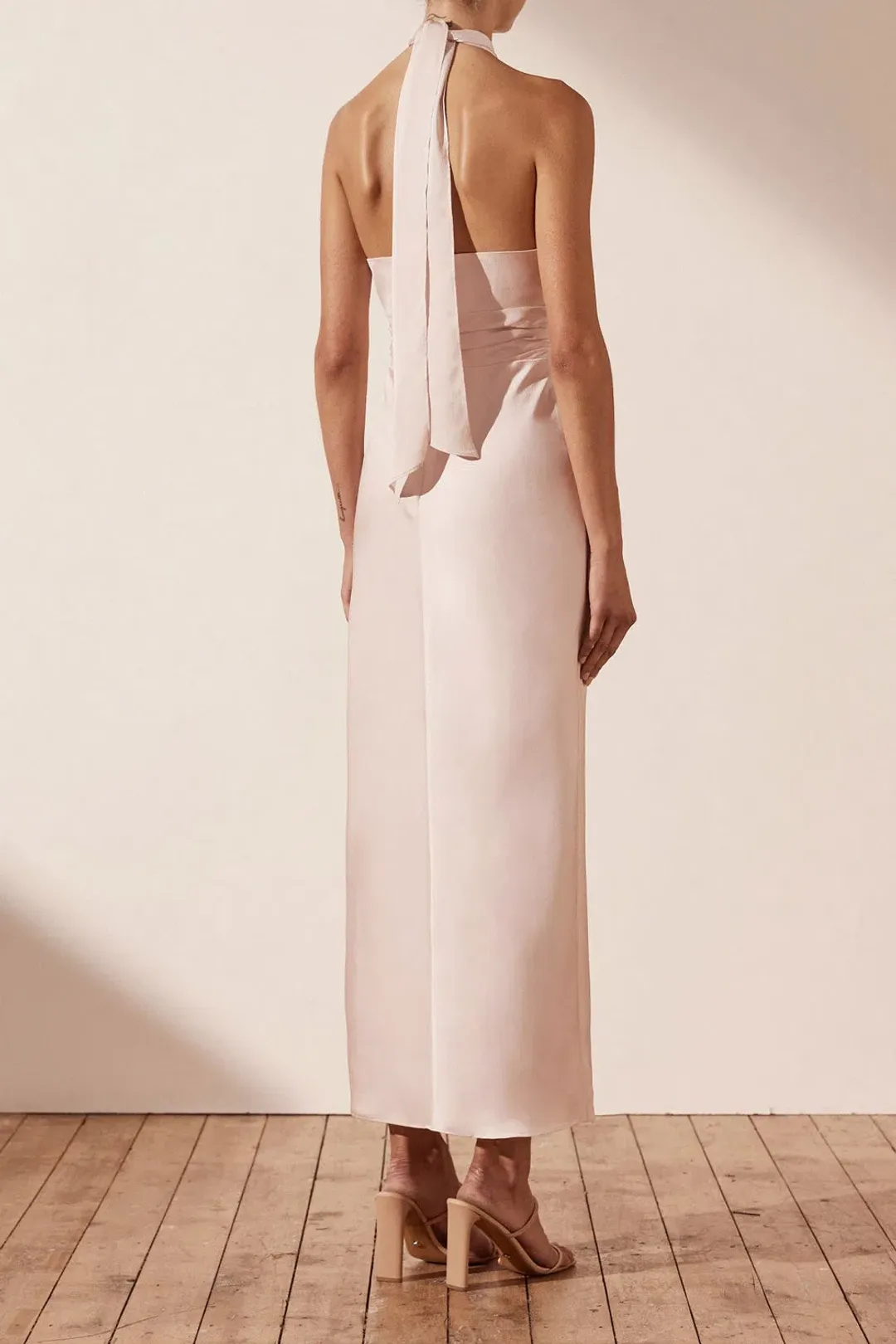 Shona Joy Luxe Gathered Halter Midi Dress in Porcelain Size 10 for rent on The Volte - main image