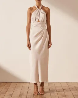 Shona Joy Luxe Gathered Halter Midi Dress in Porcelain Size 10 for rent on The Volte - image 1