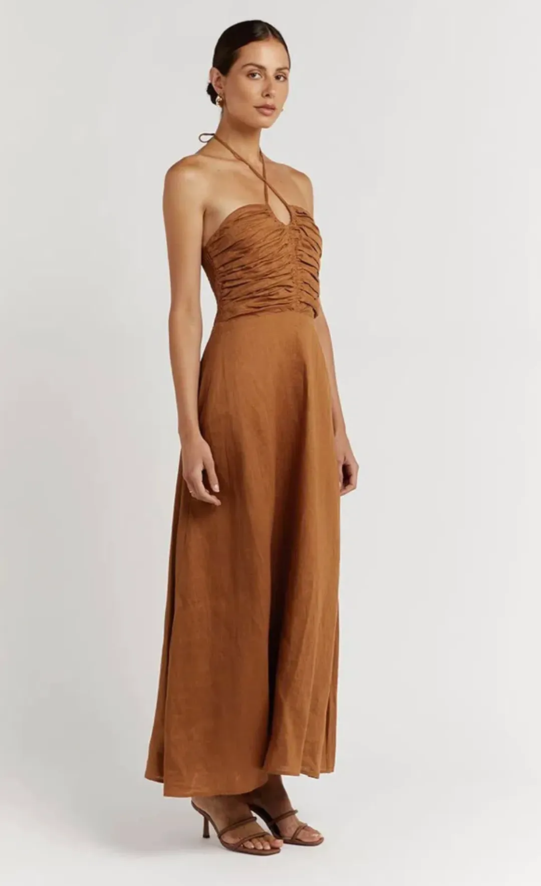 Dissh Flow Spice Halter Midi Dress Brown Size 10 for rent on The Volte - main image