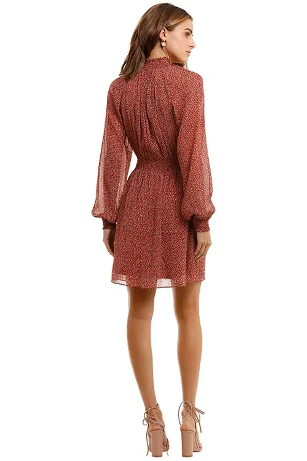 Saba Filigree Silk Mini Dress in Rust in Size 10 for rent on The Volte - main image