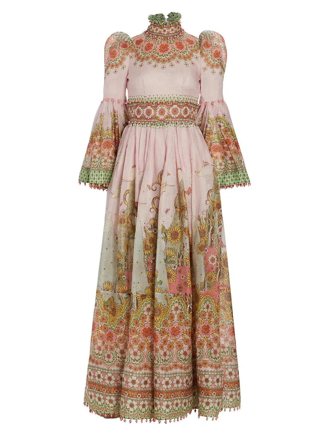Zimmermann Kaleidoscope Kaleidoscope Bell-Sleeve Gown Leo Zodiac Print Size 0/Au 8  for rent on The Volte - main image
