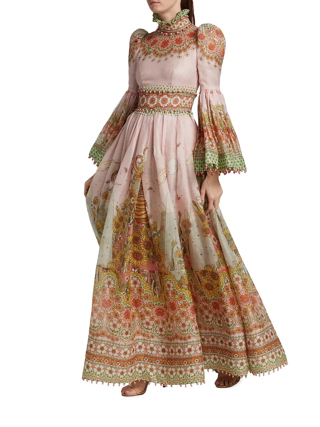 Zimmermann Kaleidoscope Kaleidoscope Bell-Sleeve Gown Leo Zodiac Print Size 0/Au 8  for rent on The Volte - main image