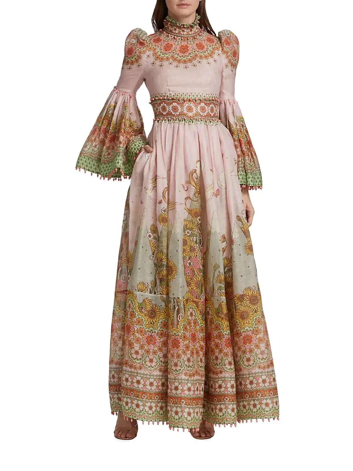 Zimmermann Kaleidoscope Kaleidoscope Bell-Sleeve Gown Leo Zodiac Print Size 0/Au 8  for rent on The Volte - main image