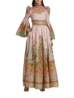 Zimmermann Kaleidoscope Kaleidoscope Bell-Sleeve Gown Leo Zodiac Print Size 0/Au 8  for rent on The Volte - image 1