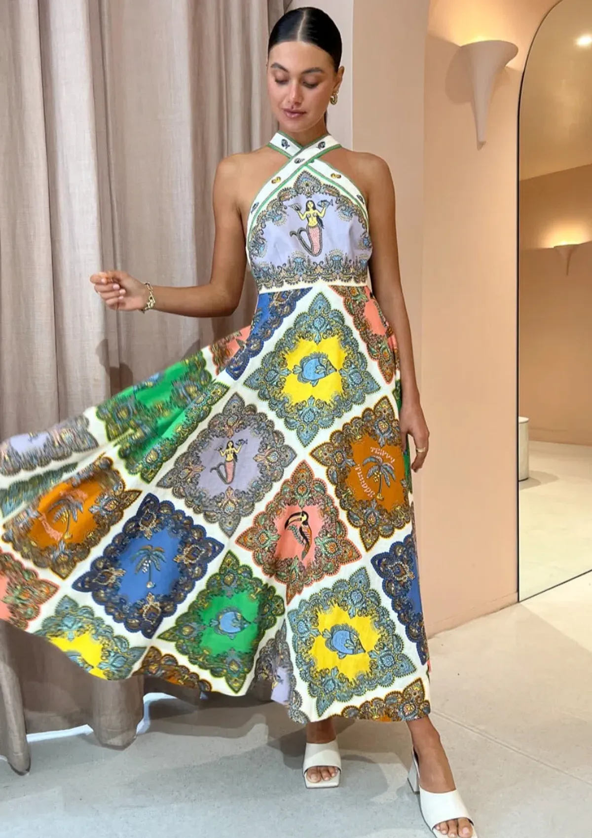 Alemais Trippy Troppo Halter Midi Dress Multi Size 12 for rent on The Volte - main image