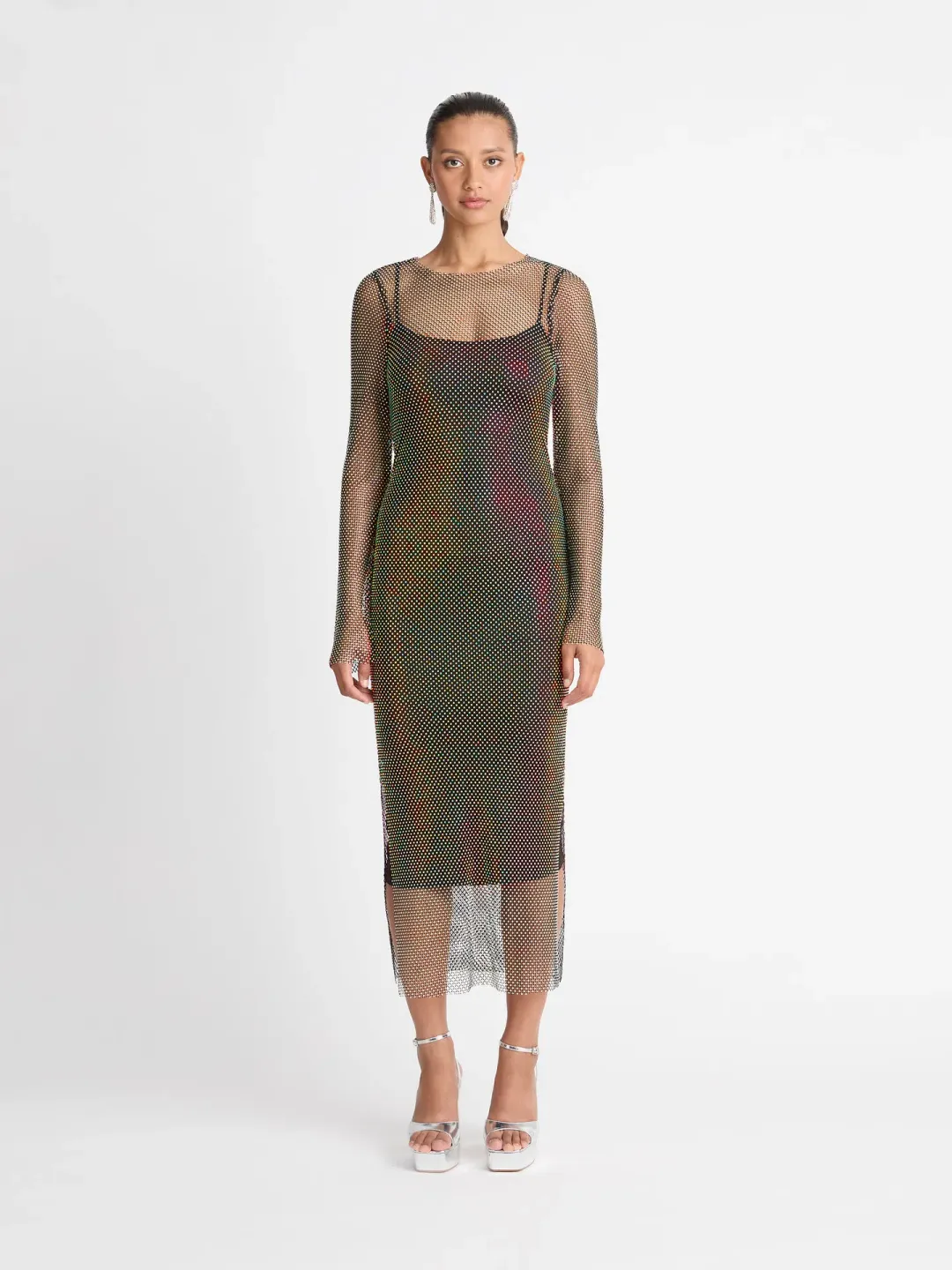 Sheike Crystal Mesh Midi Dress Size 8 / S for rent on The Volte - main image