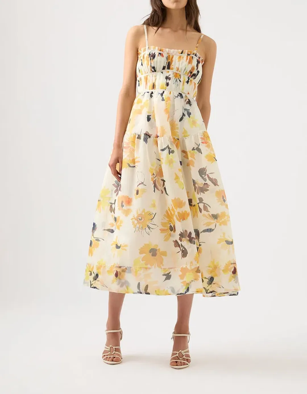 Aje Botanica Cross Back Midi Dress Sunflowers Size 6 / XS for rent on The Volte - main image