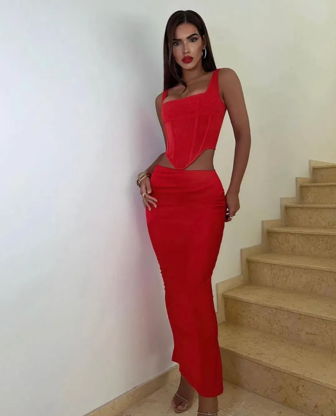 House Of CB Edetta Corset and Colette Skirt Set Red Size S / Au 8 for rent on The Volte - main image