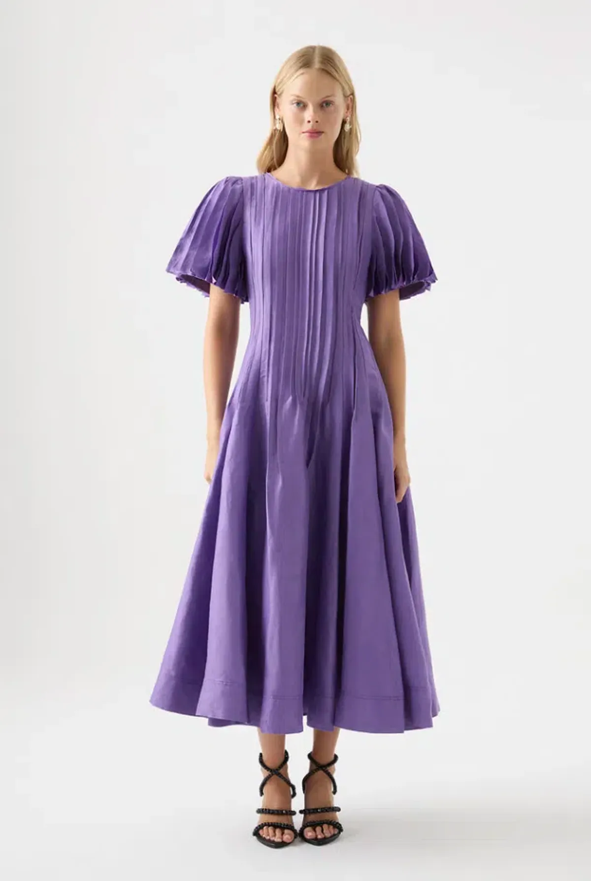 AJE Nova Pleated Midi Dress Deep Violet Size 8 for rent on The Volte - main image