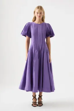 AJE Nova Pleated Midi Dress Deep Violet Size 8 for rent on The Volte - image 1