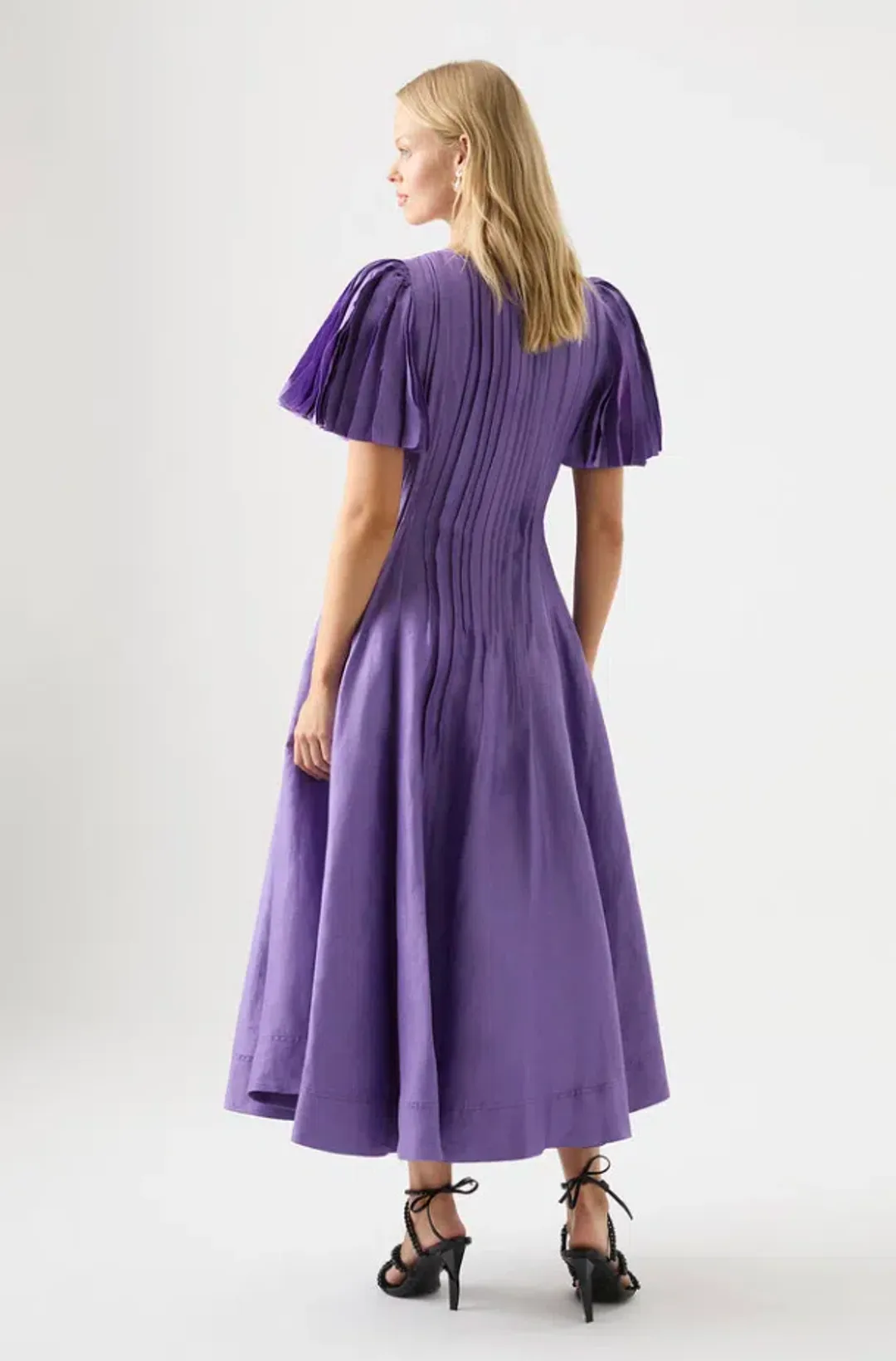 AJE Nova Pleated Midi Dress Deep Violet Size 8 for rent on The Volte - main image