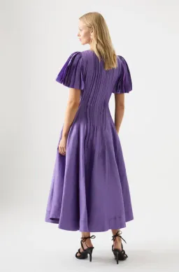 AJE Nova Pleated Midi Dress Deep Violet Size 8 for rent on The Volte - image 3