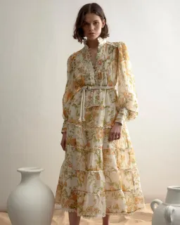 Alemais Songbird Tiered Midi Dress Citrus Size 8 for rent on The Volte - image 5