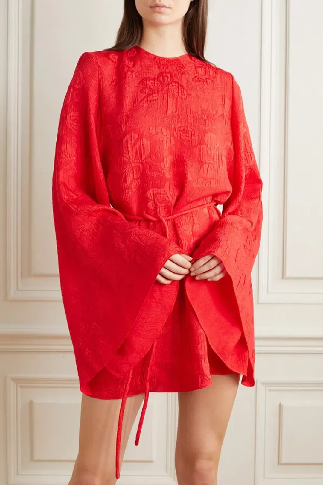 Stella McCartney Crinkled Silk-jacquard Mini Dress Red Size 8 for rent on The Volte - main image