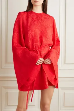 Stella McCartney Crinkled Silk-jacquard Mini Dress Red Size 8 for rent on The Volte - image 3