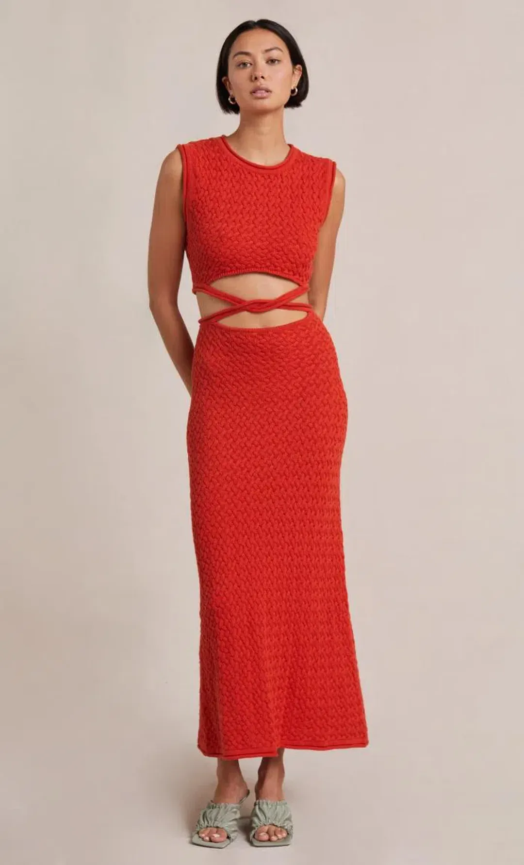 Bec & Bridge Effie Knit Cut Out Maxi Dress Red Size 10  for rent on The Volte - main image