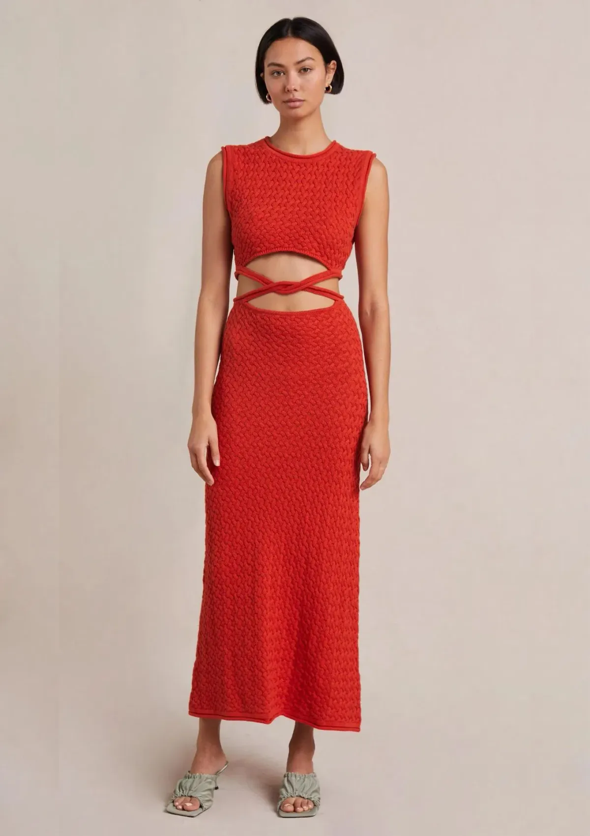 Bec & Bridge Effie Knit Cut Out Maxi Dress Red Size 10  for rent on The Volte - main image