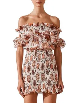 Shona Joy Baez Off The Shoulder Shirred Mini Dress Print Size 8 for rent on The Volte - image 2