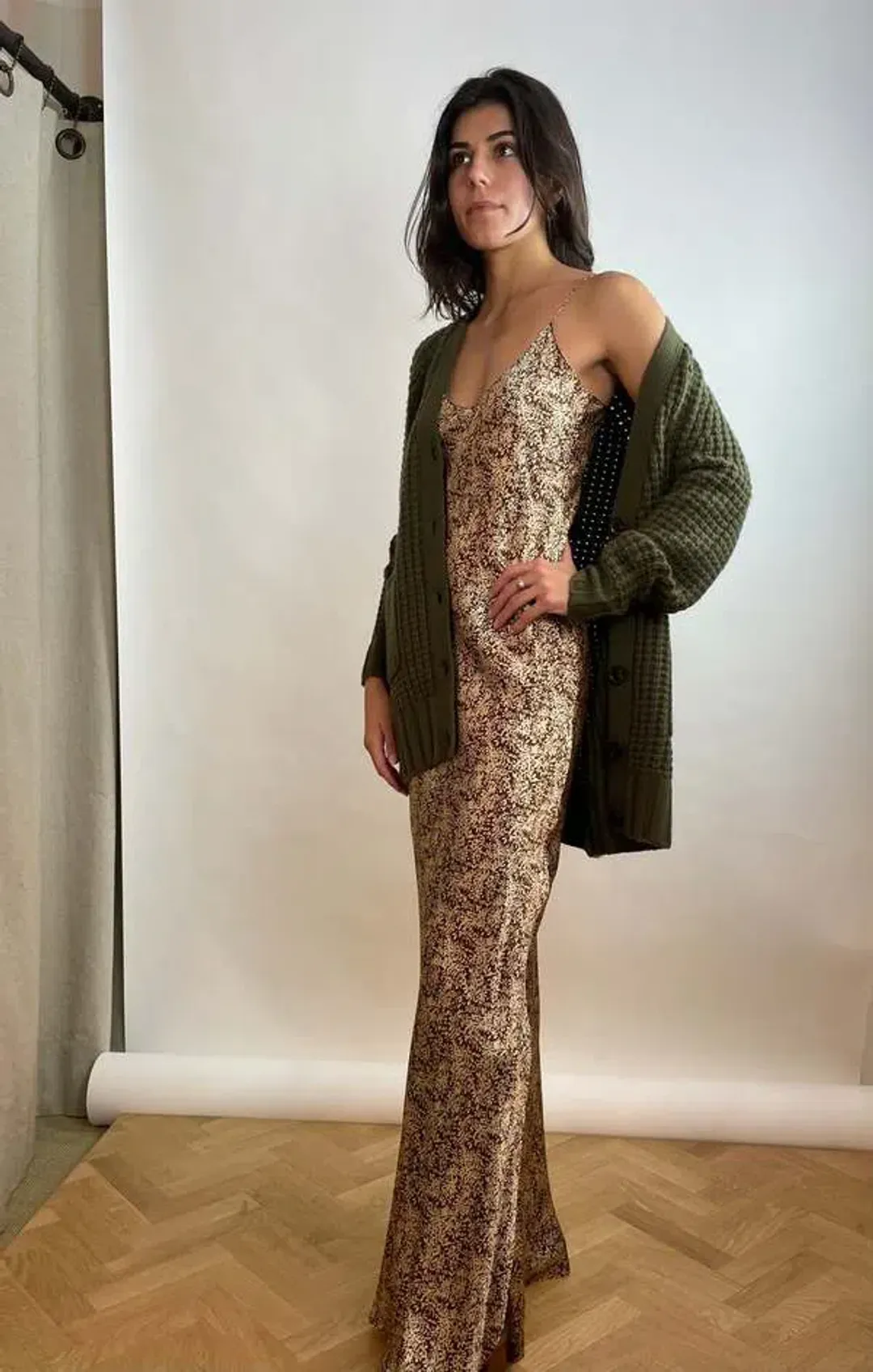 Nili Lotan Cami Gown Fall Leaf Print Brown Size AU 6 for rent on The Volte - main image