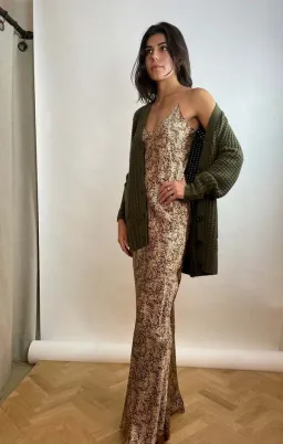 Nili Lotan Cami Gown Fall Leaf Print Brown Size AU 6 for rent on The Volte - image 3