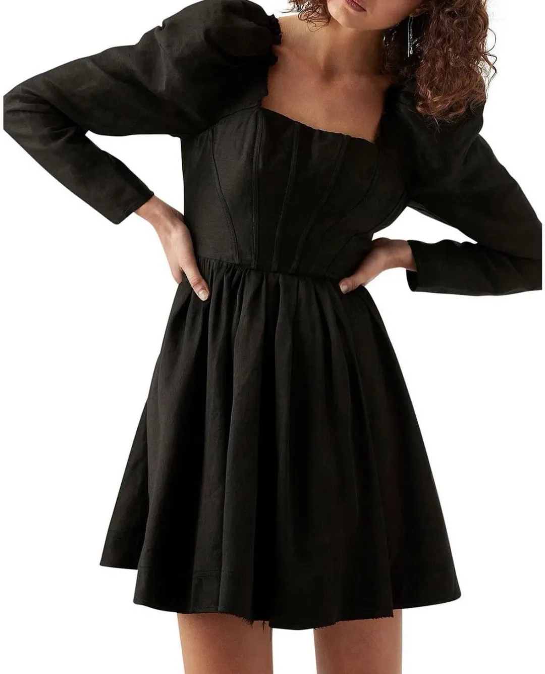 Aje Fleur Corset Long Sleeve Mini Dress in Black Size AU 6 for rent on The Volte - main image