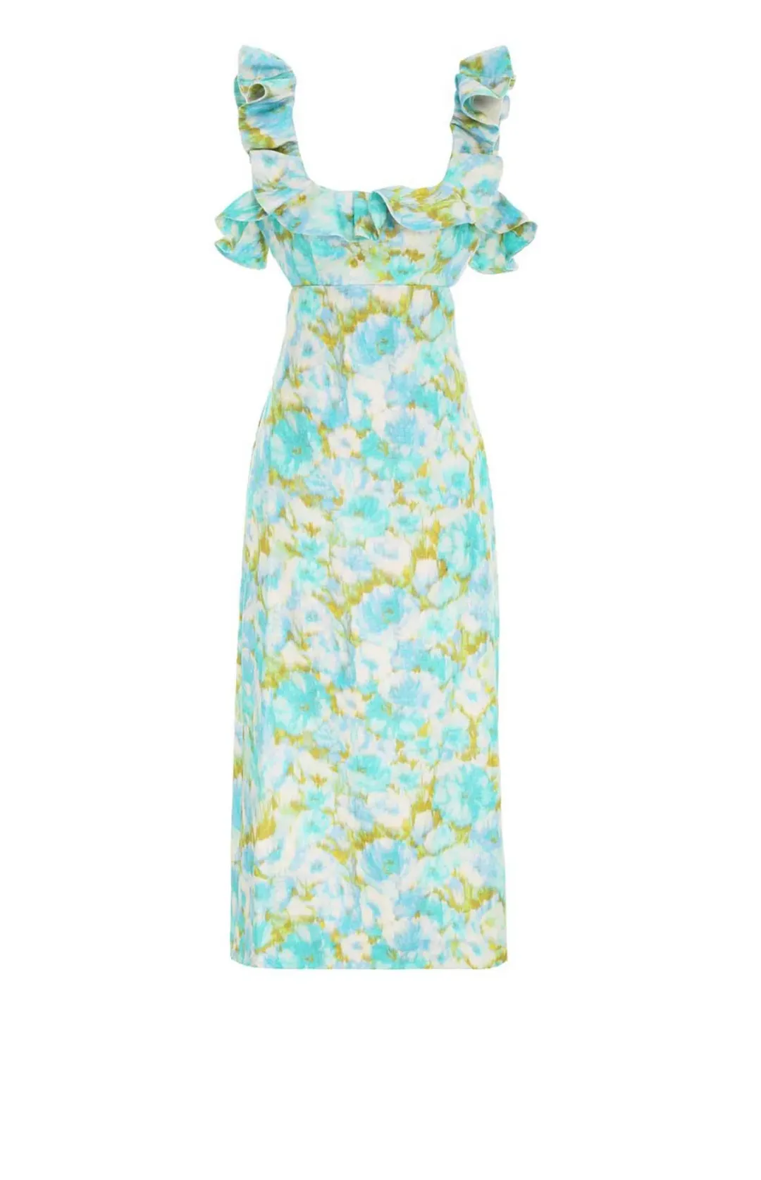 Zimmermann High Tide Frilled Midi Dress Floral Green Size 4 /AU 16 for rent on The Volte - main image