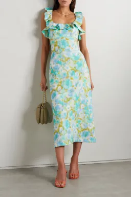 Zimmermann High Tide Frilled Midi Dress Floral Green Size 4 /AU 16 for rent on The Volte - image 1