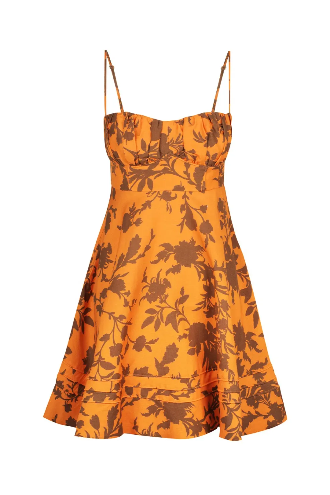 Shona Joy Uli Linen Corded Circle Mini Dress Orange Print Size 12 for rent on The Volte - main image