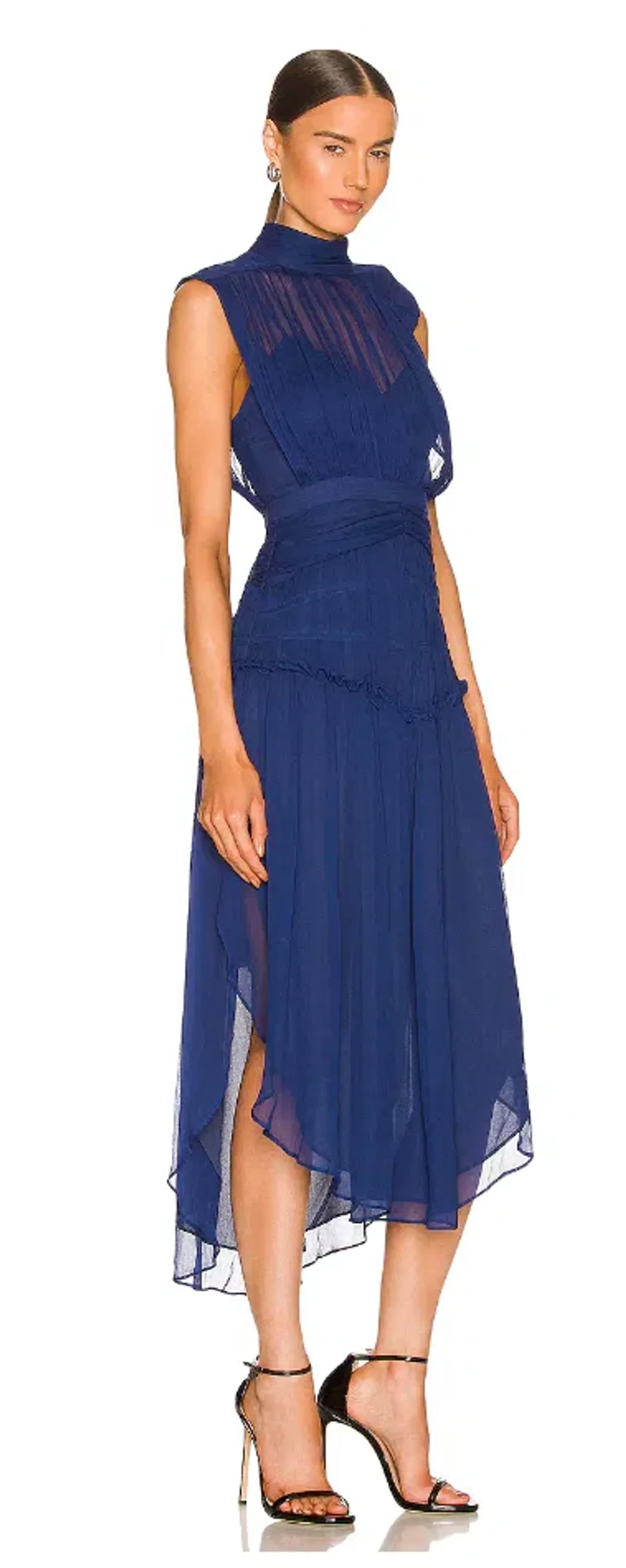 Shona Joy Safira Blue Pleated Chiffon Dress Blue Size 12 for rent on The Volte - main image