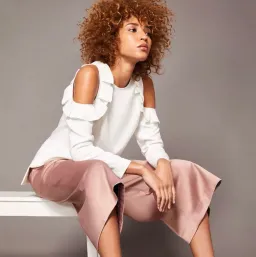 Ted Baker Steffe Ivory Cold Shoulder Ruffle Top in Cream Size 1/AU 8 for rent on The Volte - image 1