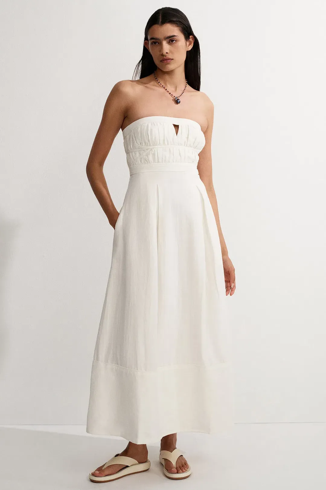 Shona Joy Akua Strapless Bustier Midi Dress Coconut Size 12 for rent on The Volte - main image