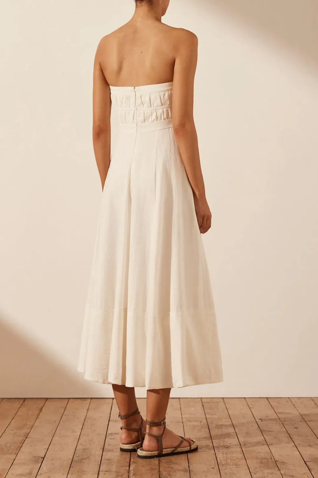 Shona Joy Akua Strapless Bustier Midi Dress Coconut Size 12 for rent on The Volte - main image