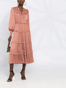 Ulla Johnson Serena Ruffled Satin Midi Dress Copper Pink Size 10 for rent on The Volte - image 5