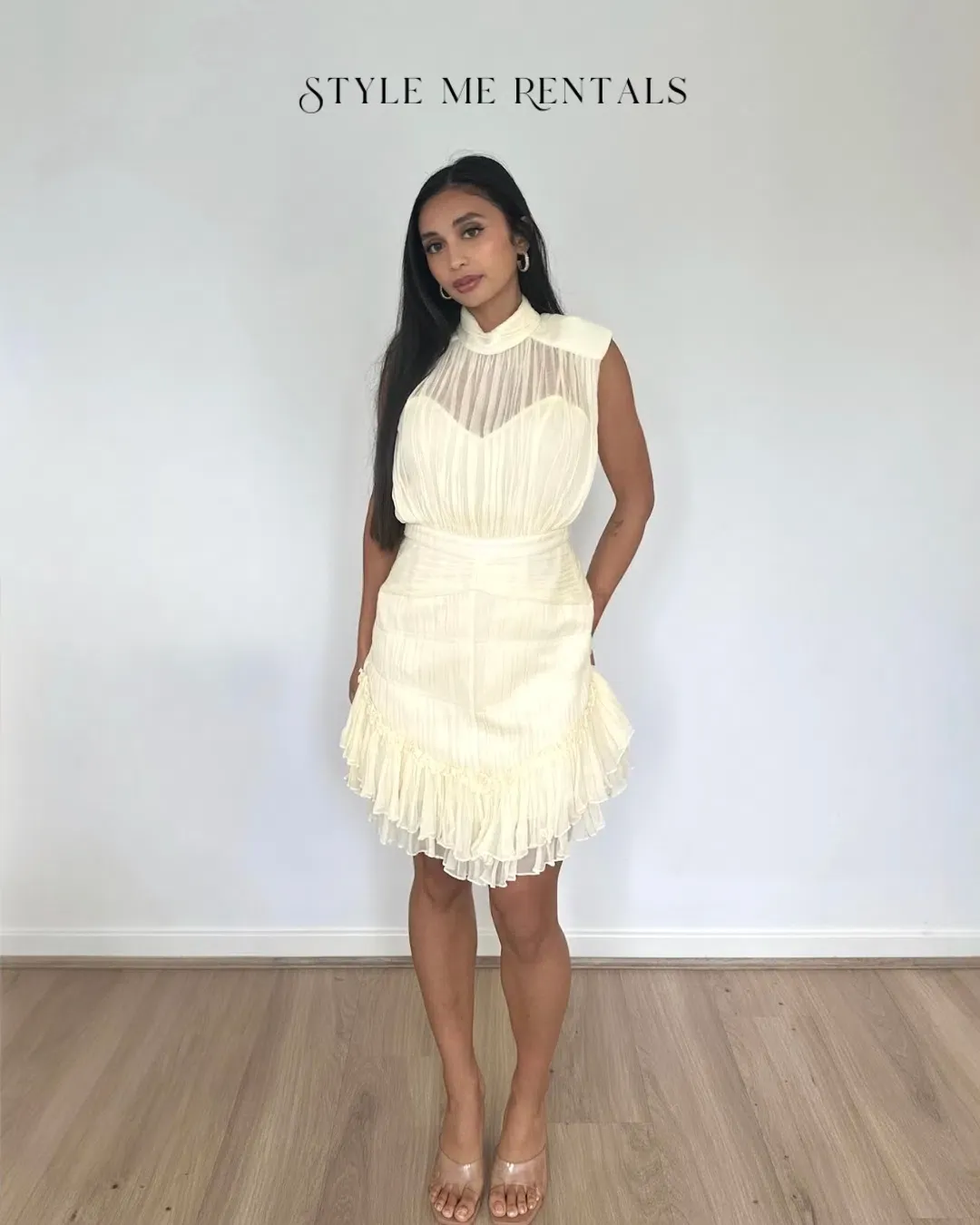 Shona Joy Victoria Sleeveless Ruched Mini Dress Cream Size 14 for rent on The Volte - main image