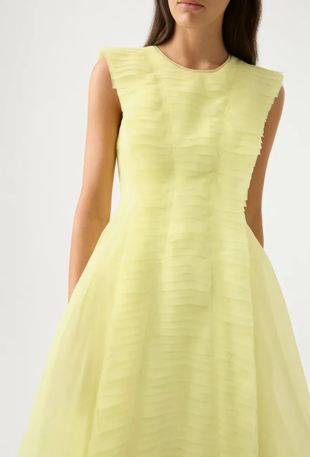 Aje Astrid Pleat Panel Midi Dress Yellow Size 12 / L for rent on The Volte - main image