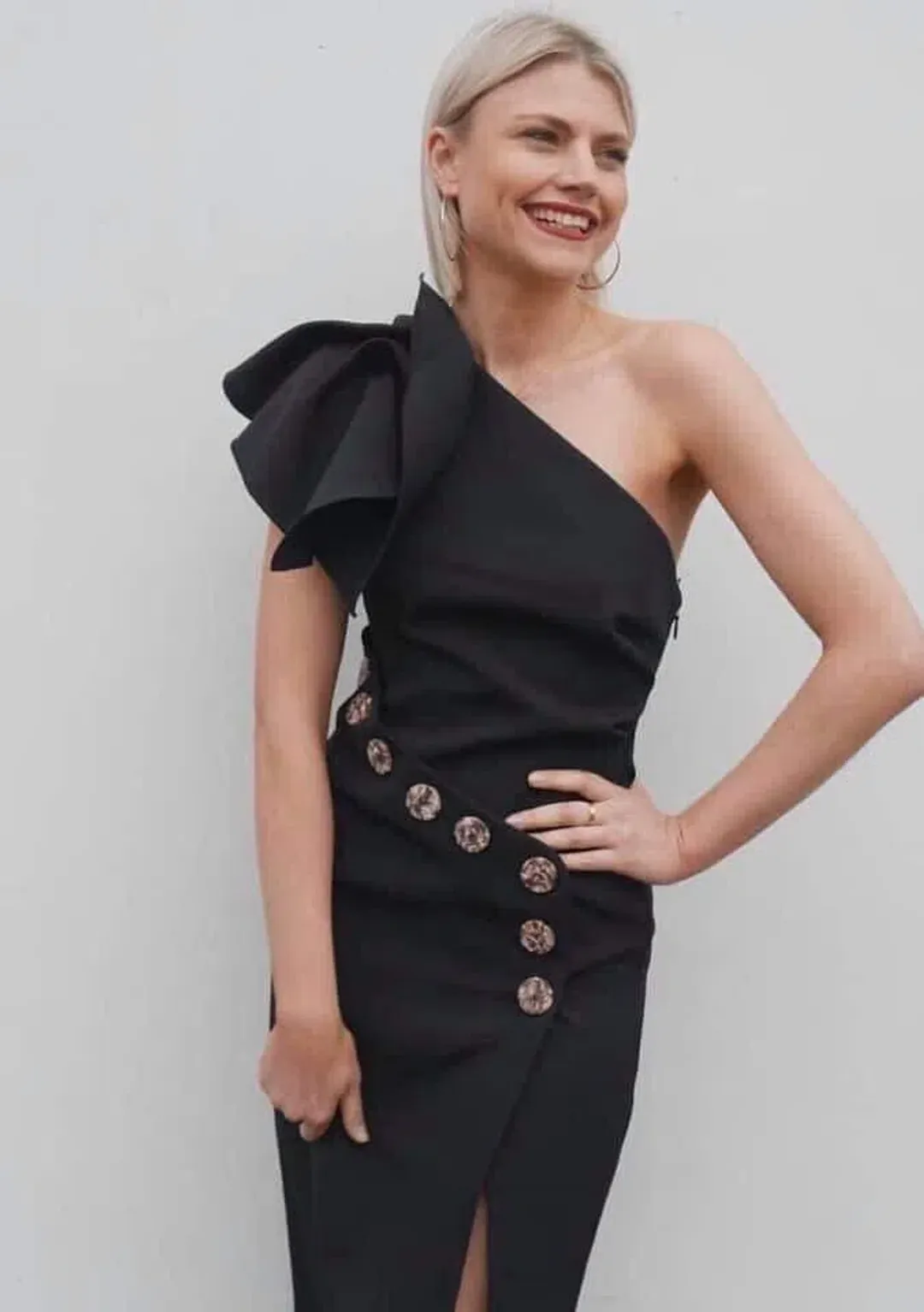 Acler Lynch One Shoulder Midi Dress Black Size 10 for rent on The Volte - main image